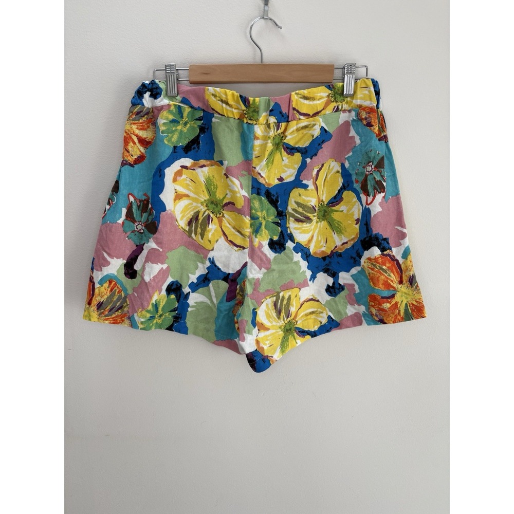 Hester & Orchard Shorts Womens Sz Large Floral Linen Blend Boho Artsy Tropical - Picture 2 of 10